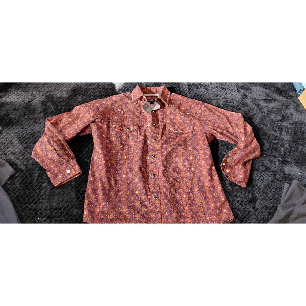 Rock & Roll Denim Maroon Southwestern Bandana Western Snap Shirt classic Size L